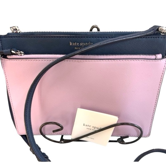 Kate Spade Cameron Lavender Mist Navy Saffiano Leather Crossbody Bag - Picture 3 of 7